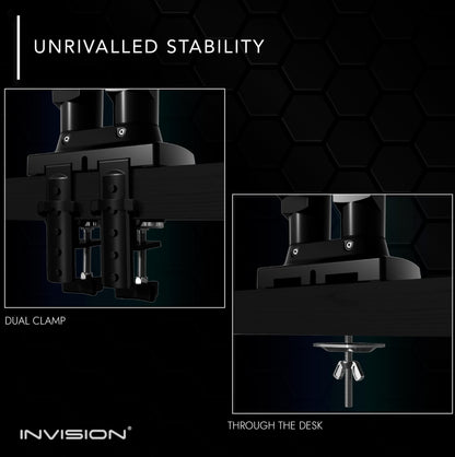 Invision Monitor Mount 2 Monitors for 19-32 inch screens - VESA 75 & 100 mm Desk Clamp - Height Adjustable Tilt Swivel and Rotate - Increased load capacity of 2-9 kg (MX400)