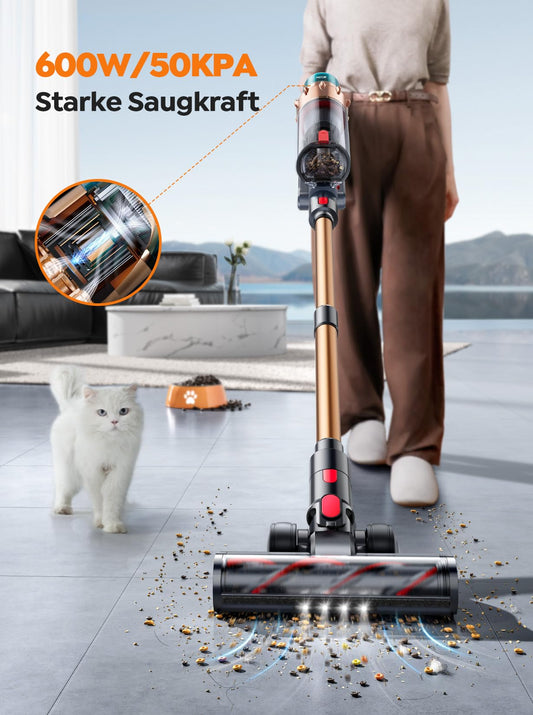 SMOTURE Cordless Vacuum Cleaner 50000Pa/600W/65Mins, Self-standing and Self-charging Vacuum Cleaner with Auto mode & Anti-tangle for Pet Hair, Carpet, Hard Floor