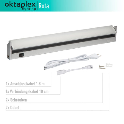 Octaplex lighting LED under cabinet light kitchen aluminum 10W 230V neutral white 4000K 60cm swiveling under cabinet lighting Rota 800lm LED light strip with switch