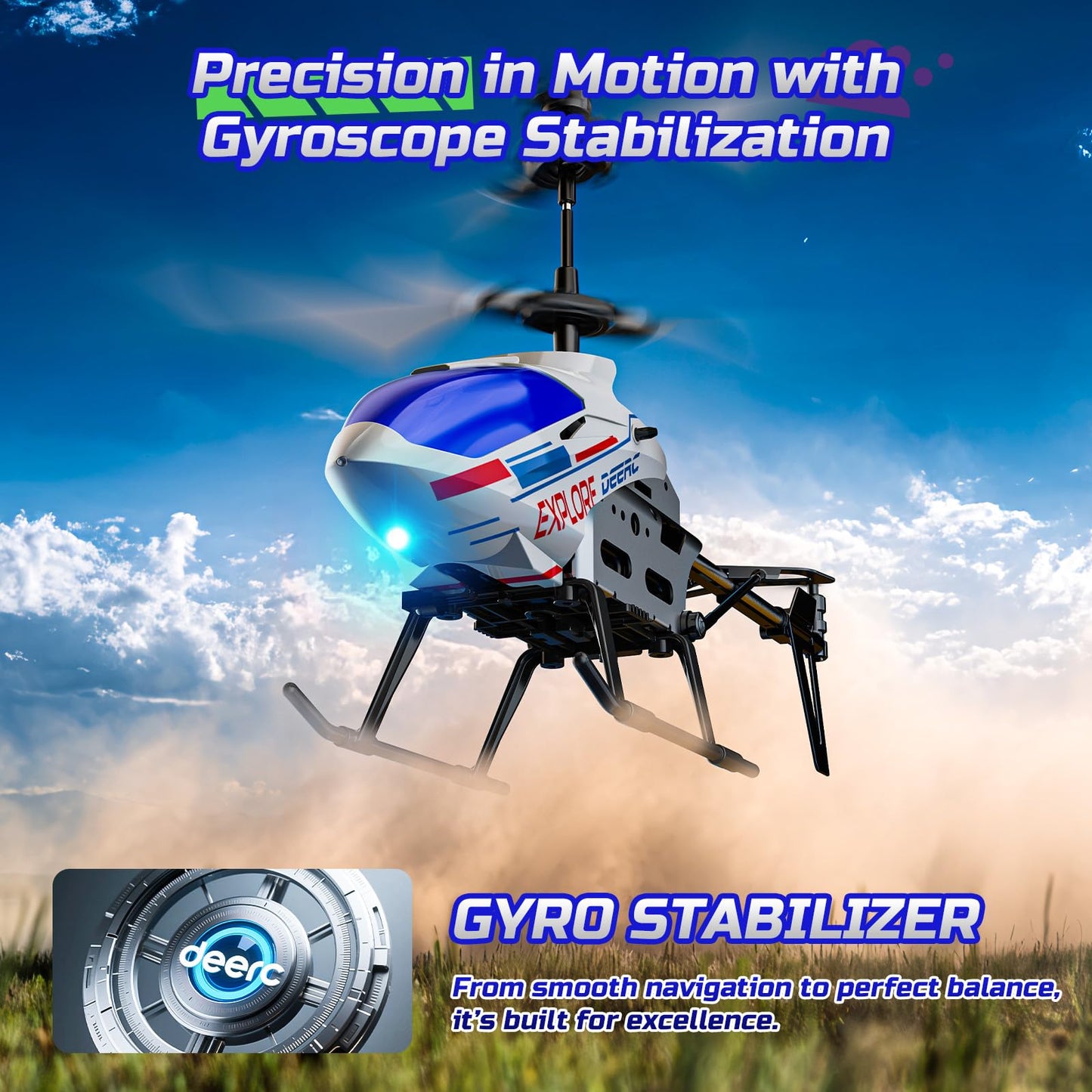 DEERC DE28 Helicopter Remote Control, for beginners, Indoor RC Helicopter Toy with LED lighting, 2.4GH 3.5Ch RC Heli with gyro stabilization, Gift for children aged 12 and above.