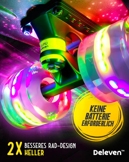 Deleven skateboard with LED wheels, skate tool, and ABEC 7 bearings - for kids, adults, beginners - 56 cm.