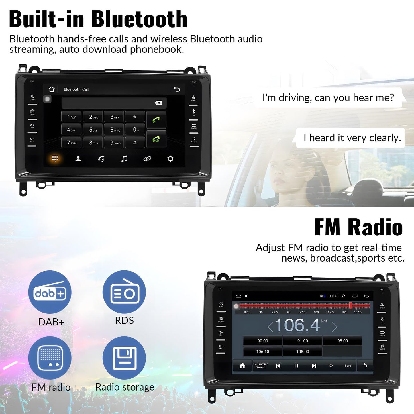 CAMECHO 1+32G Android 13 car radio with navigation for Mercedes Benz W169 W245 B160 B170 B180 B200 W639 Vito Viano W906 Sprinter, 8 inch screen with Mirror Link WiFi FM Bluetooth and USB+backup camera