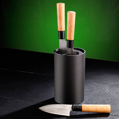 TokioKitchenWare universal knife blocks: Set of 2 universal knife blocks with bristle insert, black (stand for knives, kitchen knife holder)