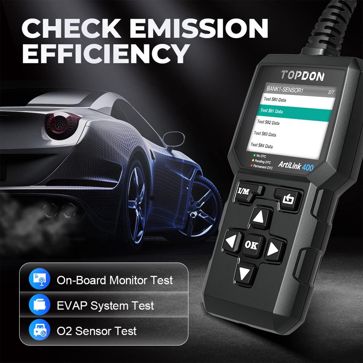 TOPDON OBD2 diagnostic tool, AL400 car code reader OBD-II diagnostic tools with 10 OBD2 functions for all vehicles compatible with OBDII EOBD CAN protocol, PC update, AL400