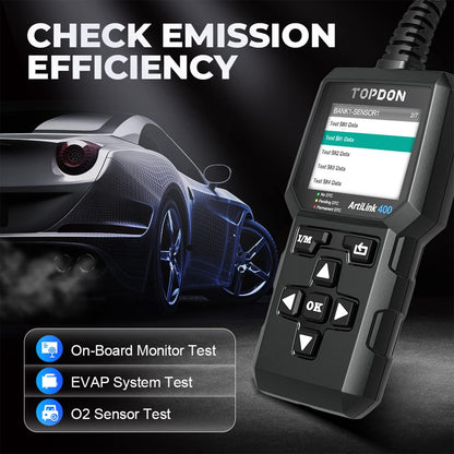 TOPDON OBD2 diagnostic tool, AL400 car code reader OBD-II diagnostic tools with 10 OBD2 functions for all vehicles compatible with OBDII EOBD CAN protocol, PC update, AL400