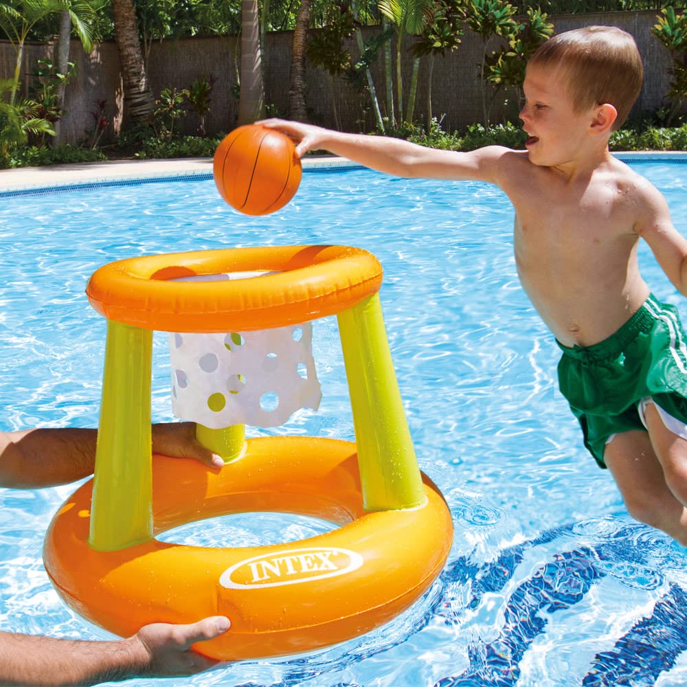 Intex 58849 - Inflatable water slide, 135 x 81 x 50 inches & Water play Floating Hoops, Multicolored, Ø 67 x 55 cm