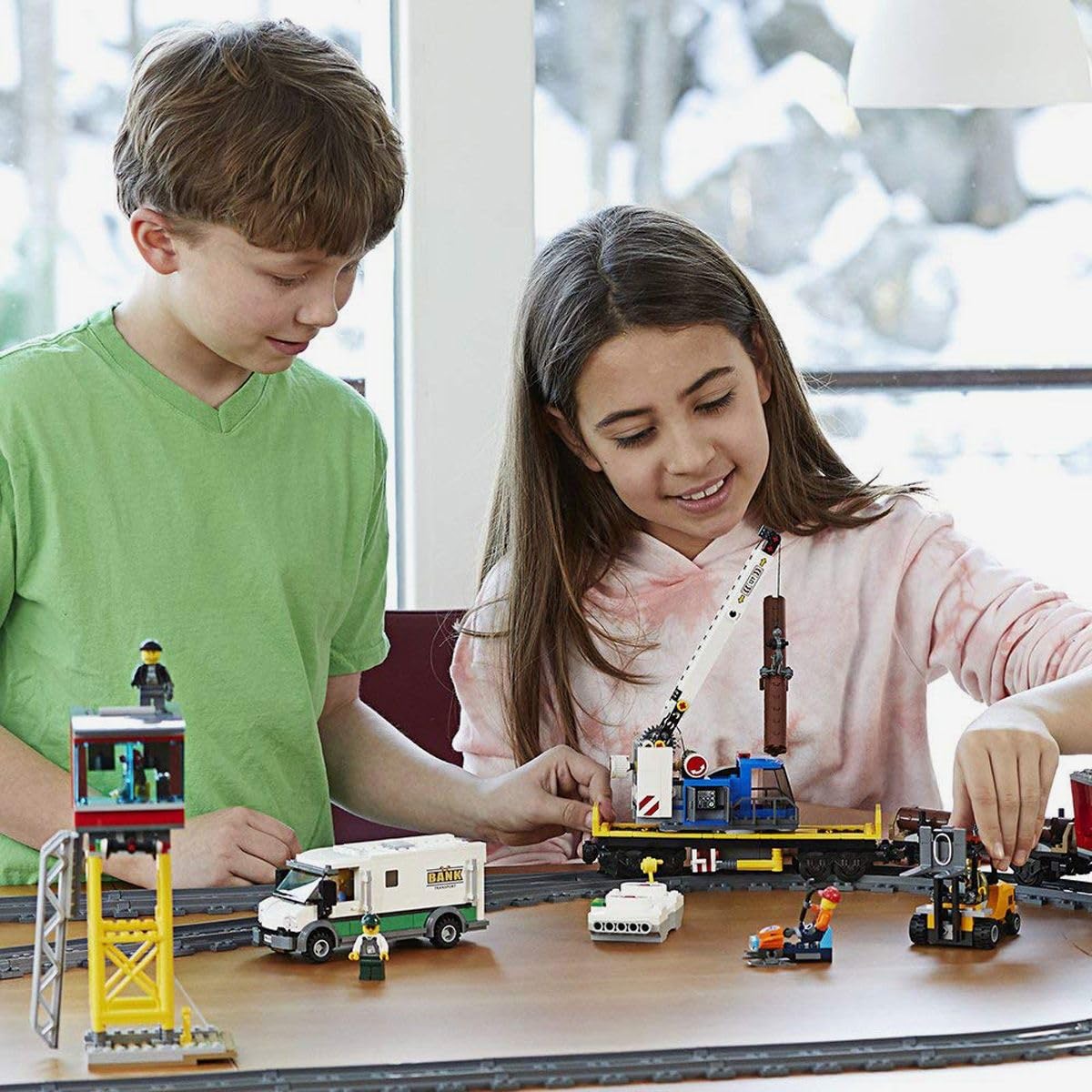 LEGO City Trains Cargo Train - Train toy, forklift, 32 track pieces, signal lights & 6 minifigures - Locomotive playset for kids - Creative gift for boys & girls aged 6+ - 60198