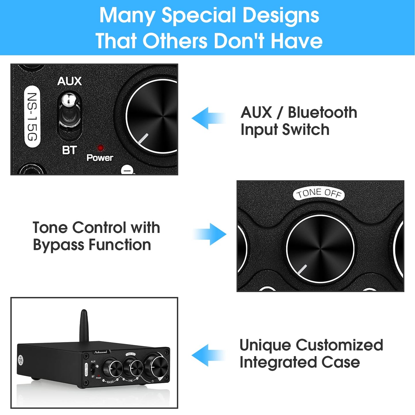Nobsound 200W Mini Bluetooth Digital Amplifier HiFi Stereo Amp with Bass and Treble Control for Home Speakers