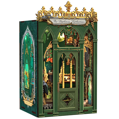CUTEBEE Book Nook Kit - DIY Miniature House Dollhouse Booknook 3D Wooden Puzzle Library with Dust Cover and LED Light, Unique Bookshelf Decor & Gift for Adults (The Darkness Herbarium)