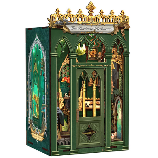 CUTEBEE Book Nook Kit - DIY Miniature House Dollhouse Booknook 3D Wooden Puzzle Library with Dust Cover and LED Light, Unique Bookshelf Decor & Gift for Adults (The Darkness Herbarium)