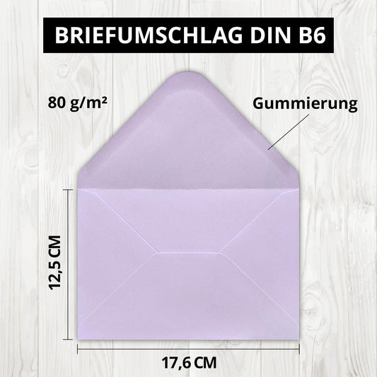 75 purple envelopes - 80 gsm - envelopes in DIN B6 format 12.5 x 17.6 cm - self-sealing without window
