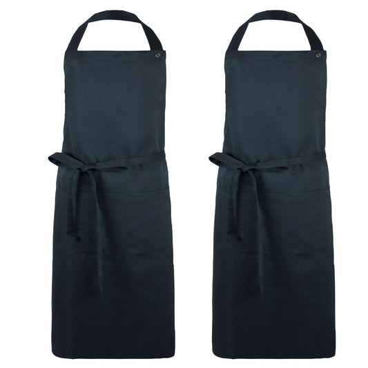 ZOLLNER 2-piece cooking apron set in black - sturdy grilling apron with sewn-on pockets - for men and women - cotton - 75x100 cm - with tie straps - washable up to 60°C - Oeko Tex® certified