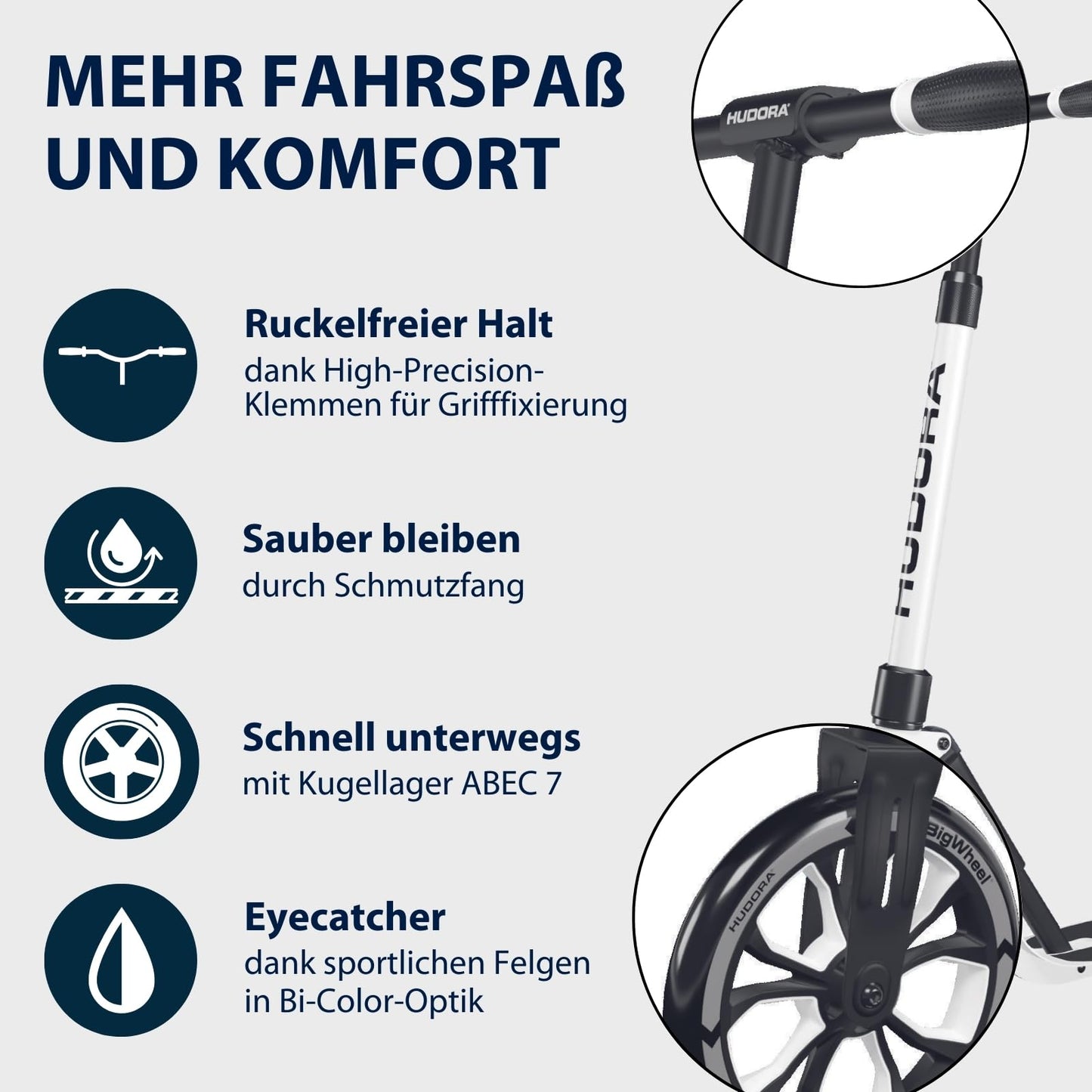 HUDORA BigWheel® 205 Advanced Scooter - Comfortable aluminum scooter for up to 100kg - Height adjustable & foldable kick scooter - Scooter for kids/teens & adults