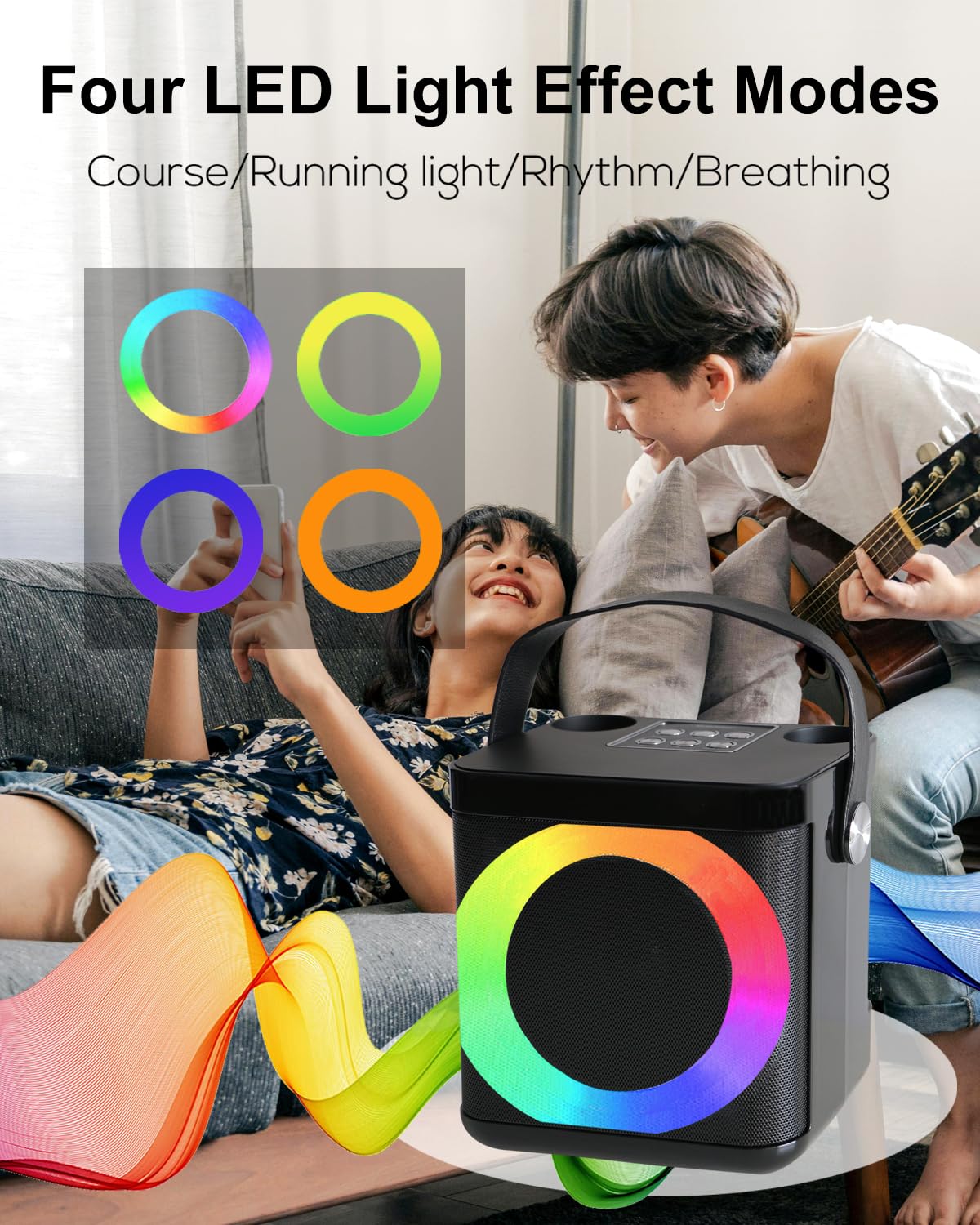 Portable karaoke machine with 2 microphones, Bluetooth karaoke set for kids and adults with voice changing effects & LED lights. Perfect for boys and girls gifts and home parties.