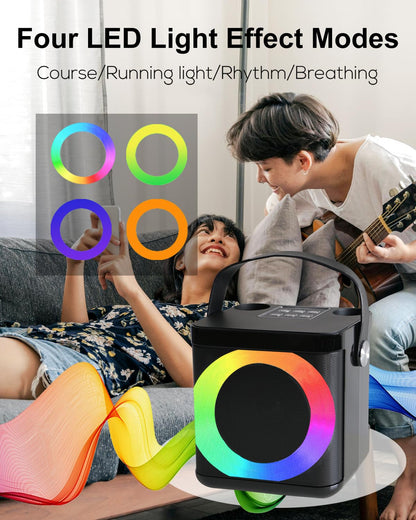 Portable karaoke machine with 2 microphones, Bluetooth karaoke set for kids and adults with voice changing effects & LED lights. Perfect for boys and girls gifts and home parties.