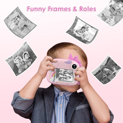 HiMont Children's Camera Instant Camera, Digital Camera for Kids with Printing Paper & 32G TF Card, Video Camera with Colorful Pens & Fun Accessories, Gift for Children 3-14 Years Old (Pink)