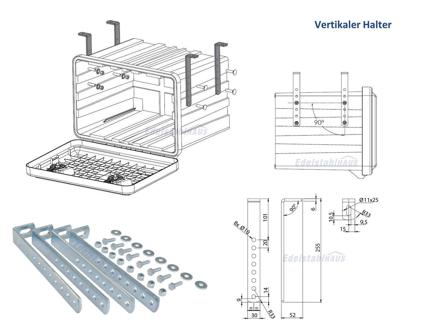 Truck storage box 900x367x450mm + Vertical Holders, tool box, Daken J090+VH401