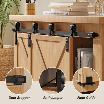 BONIKLUBA Mini Sliding Door Complete Set Sliding Door Hardware 228.7cm Track with Rollers Sliding Door System for Bypass Double Sliding Door Wood (No Cabinet Doors)