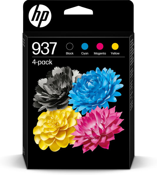 HP 937 (6C400NE) Multipack Original Ink Cartridge, Black + Colors, 1xBlack, 1xCyan, 1xMagenta, 1xYellow for OfficeJet Pro 9720e; 9730e All-in-One Large Format Printer; HP OfficeJet Pro 91xx Printer