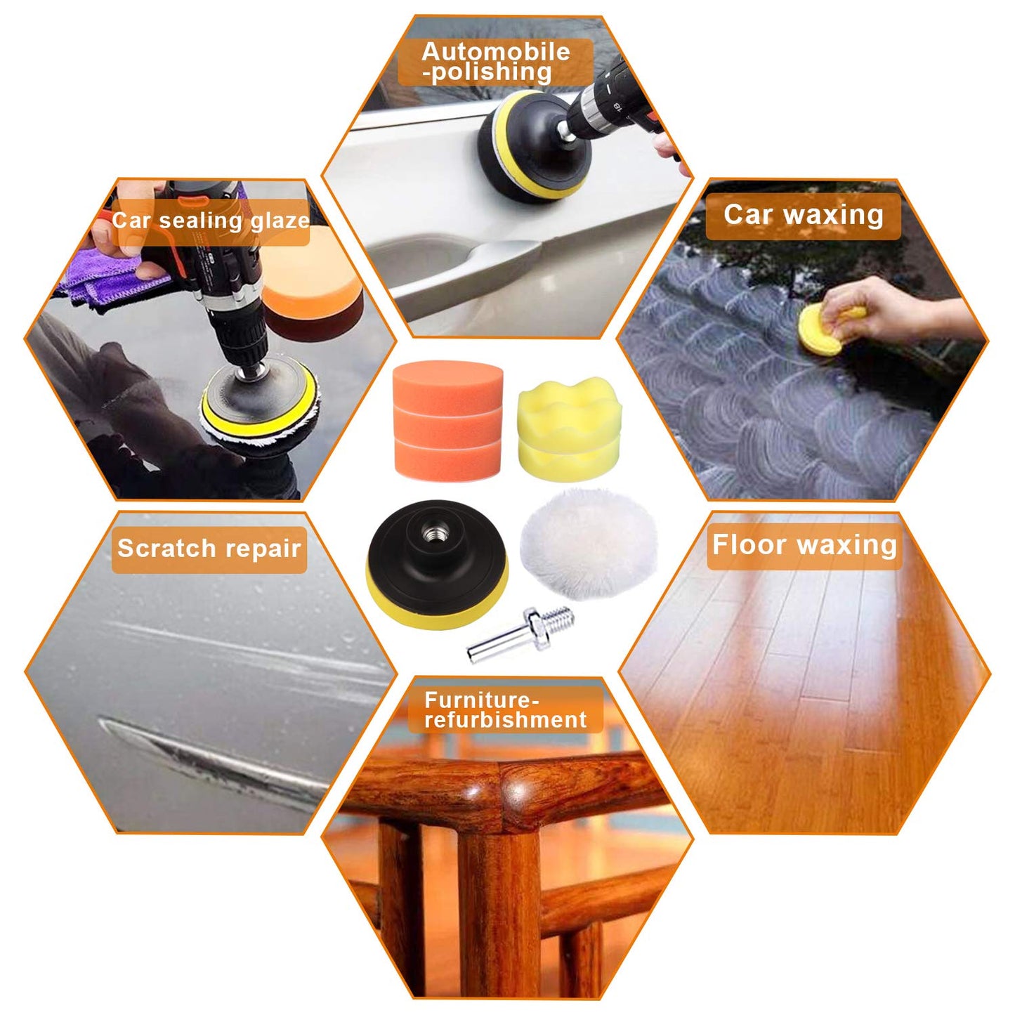 Polishing Attachment for Cordless Screwdriver - 31 Pieces Polishing Sponge Set for Car Polisher M10 Drill Adapter, made of Sponge and Wool Polishing Kit Polishing Bonnet Polishing Pad for Polisher