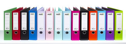 4-pack premium color folders in pastel colors - high gloss laminated in green, blue, purple, pink - 80mm wide for A4 with patented extra strong 85mm mechanism