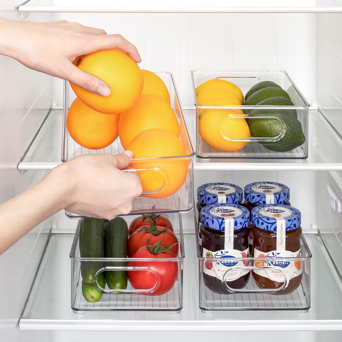 THLEITE Fridge Organizer Stackable 9-Piece Set (3 Sizes), High-Quality Pantry Storage Containers with Handle, Transparent Storage Box, Ideal for Kitchen, Fridge, Cabinets - BPA Free