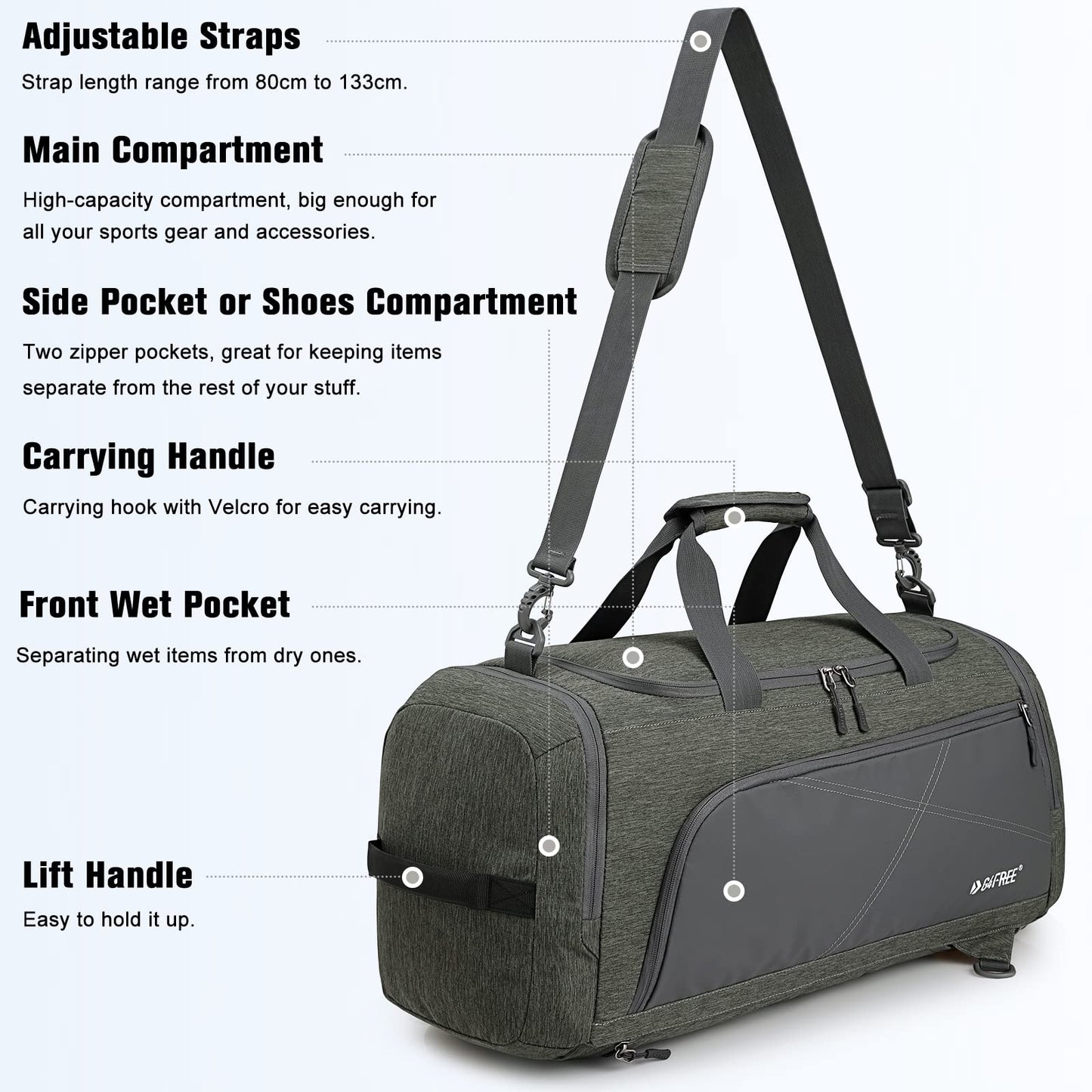 G4Free 45L Large Sports Bag & Travel Bag for Men and Women/ with Shoe Compartment & Wet Pocket/ Training Bag & Gym Bag & School Sports Bag/ for School & Sports & Fitness & Travel