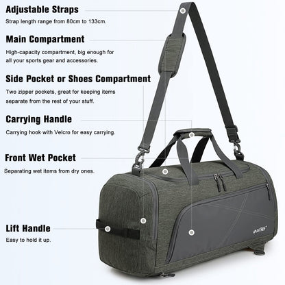 G4Free 45L Large Sports Bag & Travel Bag for Men and Women/ with Shoe Compartment & Wet Pocket/ Training Bag & Gym Bag & School Sports Bag/ for School & Sports & Fitness & Travel