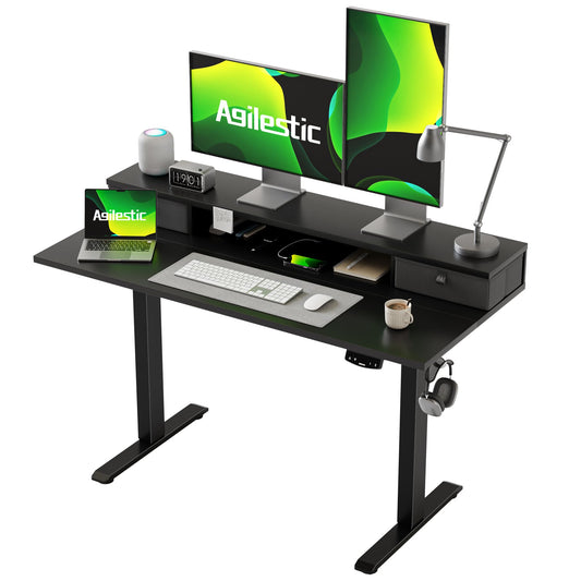 Agilestic height-adjustable desk with 2 drawers, 120 x 60 cm. Stable electrically adjustable desk, ergonomic standing-sitting computer desk, black.