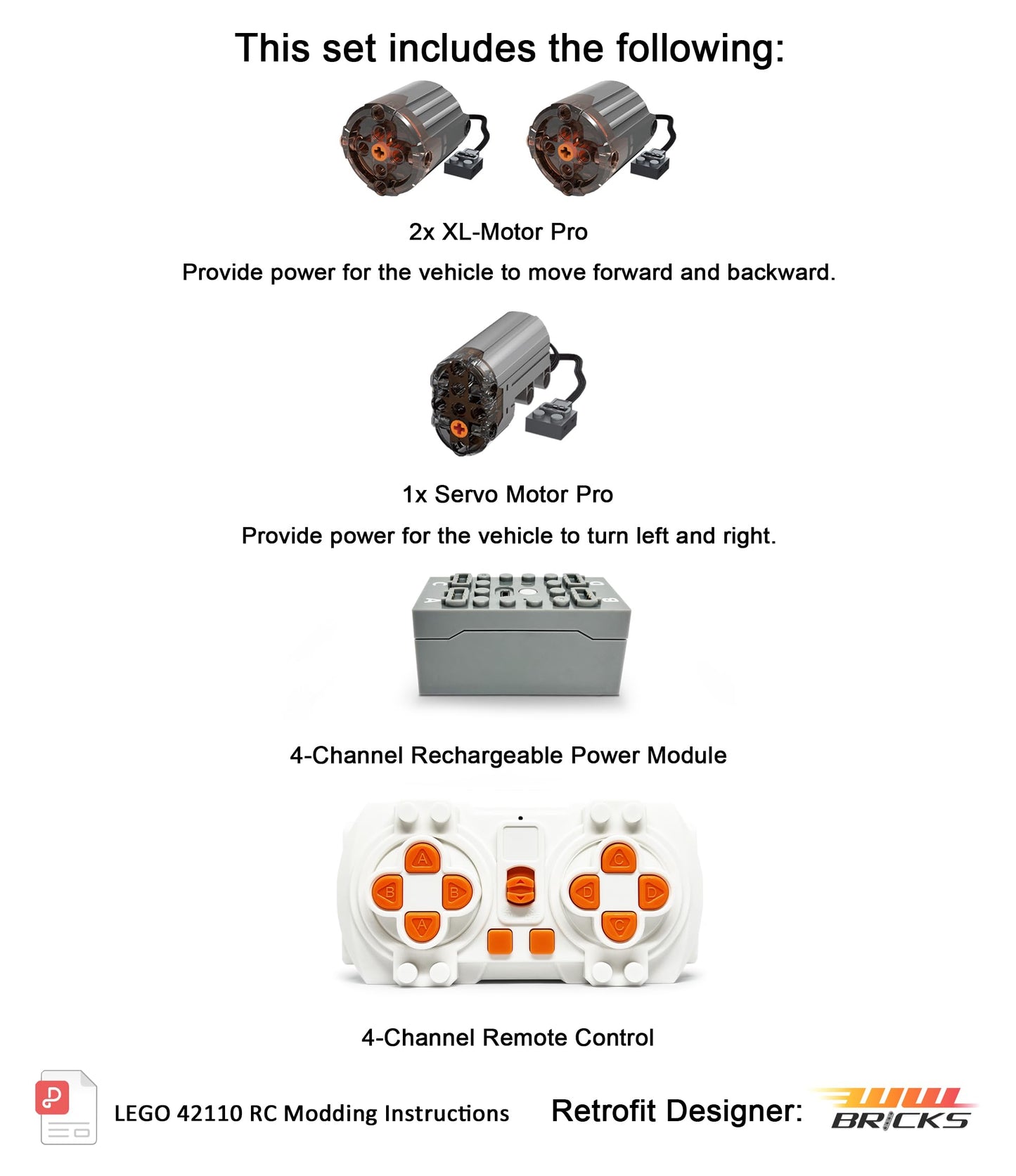 Technology Power Motors Kit for Lego 42110 Land Rover Defender (Model Not Included)