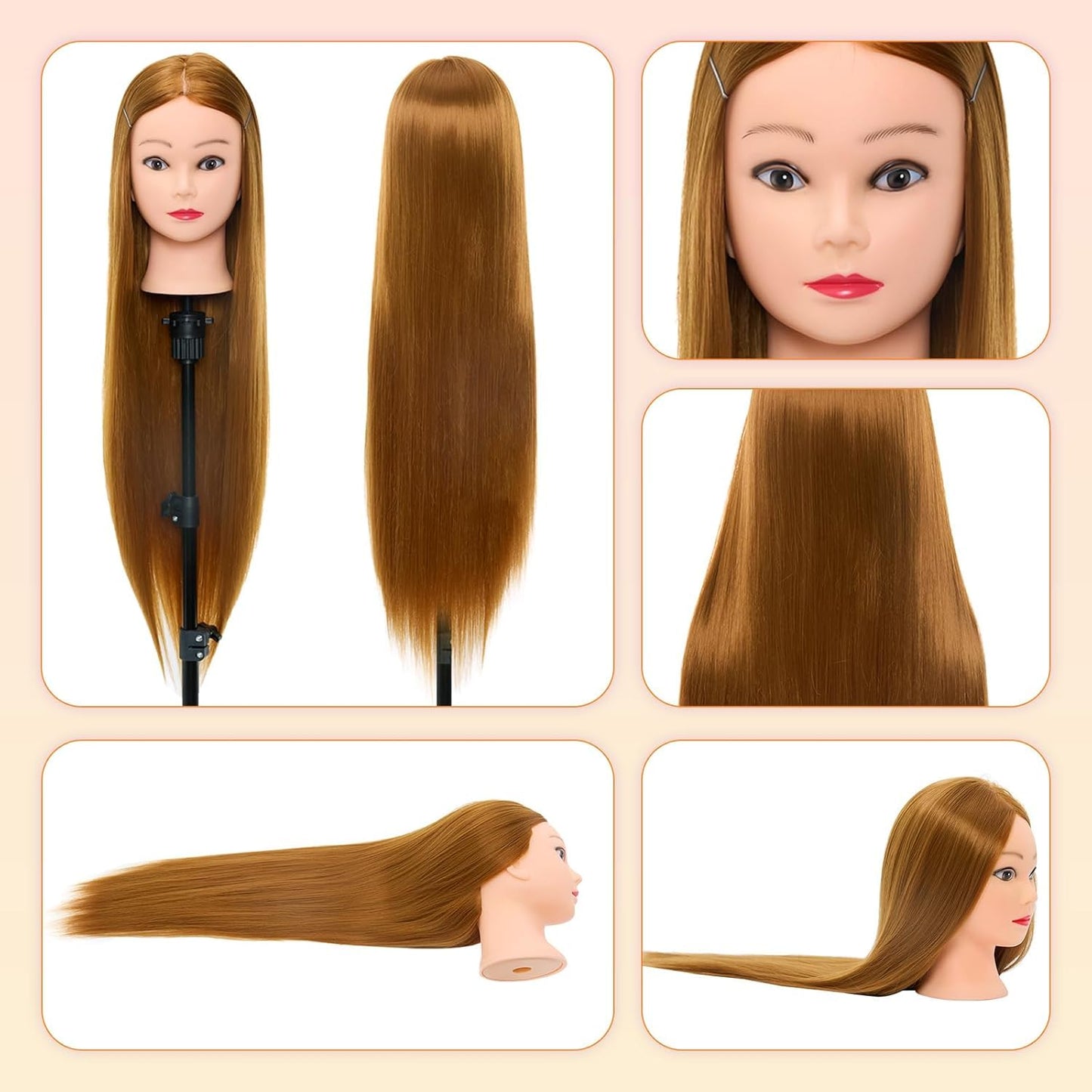 "Neverland Beauty 30" Practice Head Styling Mannequin 100% Synthetic Hair Wig Head Doll Head Training Heads Styling Head Training Head With Stand + DIY Hair Accessories styling Set"