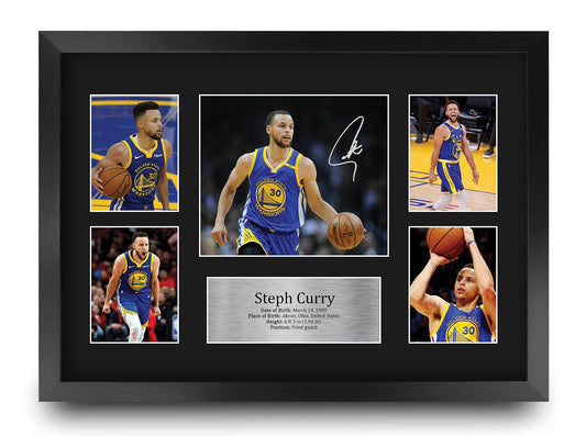 HWC Trading FR A3 Steph Curry Golden State Warriors Gift Printed, Signed Autograph Presentation Display For Basketball Memorabilia Fans - A3 Framed