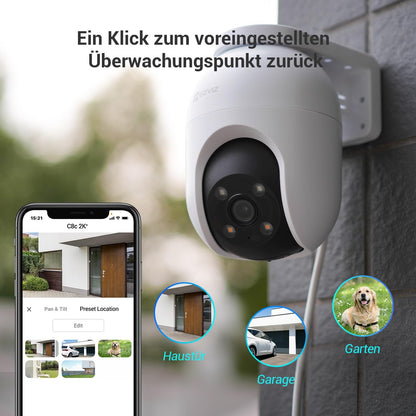 EZVIZ 4MP PTZ Outdoor Surveillance Camera, WiFi IP Camera with Person/Vehicle Detection, Two-Way Audio, Auto Tracking, and Full Color Night Vision, Weatherproof Design, C8C 2K+.