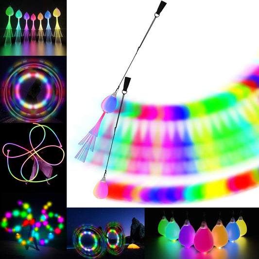LED poi ball set for kids & adults - rechargeable fiber optic glow poi balls for professionals | LED pois for kids juggling | juggling set & light painting accessories | fire poi balls & glow balls