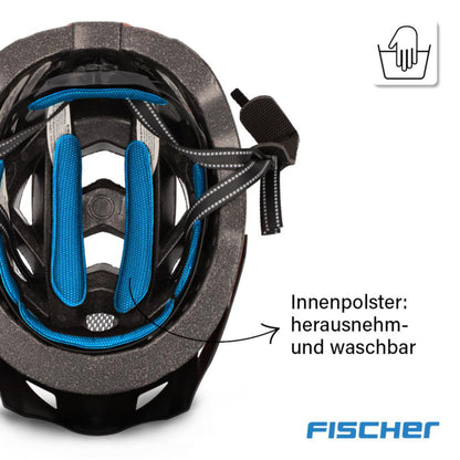 FISCHER Adult Bike Helmet, City Helmet Urban Plus Boston, L/XL, 58-61cm, blue, with integrated LED rear light, dark blue.
