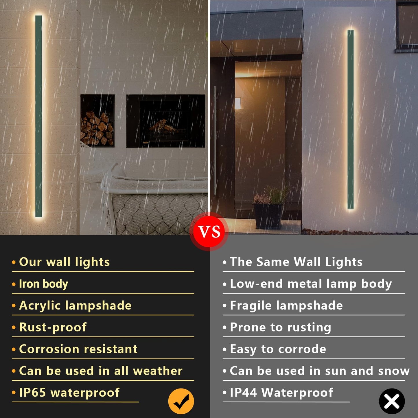 Klighten LED Long Wall Light, Anthracite Outdoor/Indoor Wall Lamp IP65, Outdoor Wall Lights 45W/150cm, Outdoor Light Iron Acrylic, Outdoor Lamp for Gardens Terraces Bedrooms, Warm Light 3000K