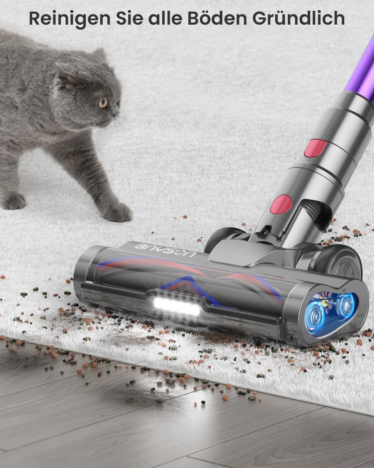 Anyson 45000Pa/550W/70Min Cordless Vacuum, 1.6L Battery Vacuum Super Quiet, Cordless Vacuum Self-charging with LED Display/Anti-Tangle Brush, Stick Vacuum for Hard Floors Carpets Pet Hair.