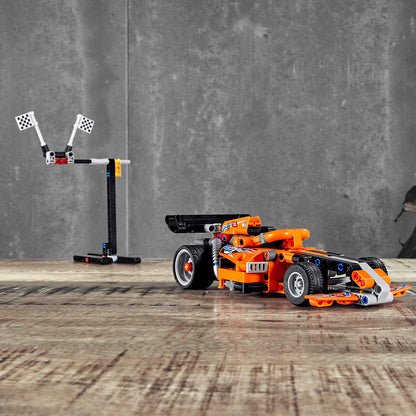 LEGO 42104 Technic Race Truck or Race Car, 2-in-1 model with pull-back motor, collection of racing vehicles.