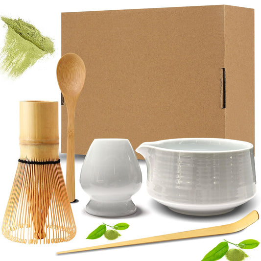 5 Piece Matcha Set Matcha Whisk Set Matcha Whisk Set for Home, Office, Tea Room, Matcha Lovers, White (White)