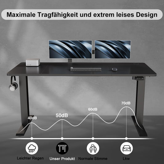 Devoko height-adjustable desk 160 x 70 cm with cable tray, electrically height-adjustable stable standing desk, computer desk 2-function memory, ergonomic standing-sitting desk (black)