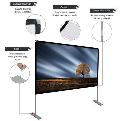 Projection screen with stand 80 inch HD 4K outdoor indoor projector screen Quick folding portable movie screen 16:9 Full set bag for home theater, camping, and leisure events.