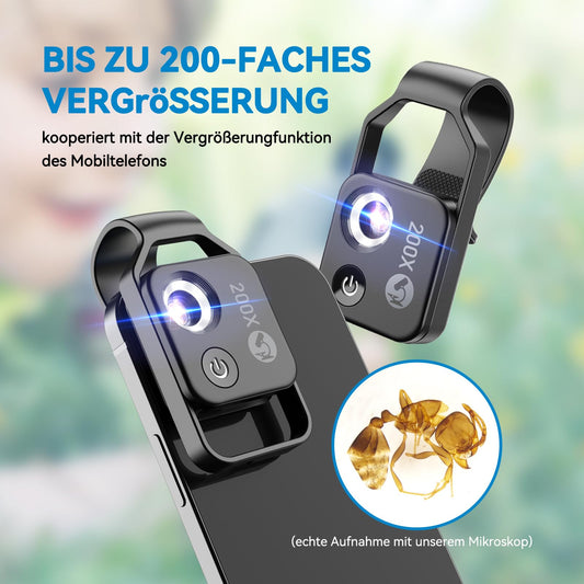 Evil eye 200 x phone microscope for kids Mini microscope with CPL 2 brightness modes No app required for Microworld