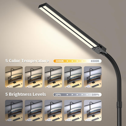 Kaulsoue Desk Lamp LED dimmable, with base, 24W 80cm daylight lamp, eye care, 5 color temperatures 5 brightness levels, for work, home, office, dorm, study, reading