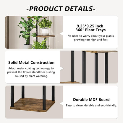 VASZOLA 5-Tier Wooden Flower Rack Plant Stand, Multi-layer Flower Shelf Plant Holder Flower Bench Flower Staircase Plant Staircase Stand Shelf for Indoor Garden Balcony Decor (Black)