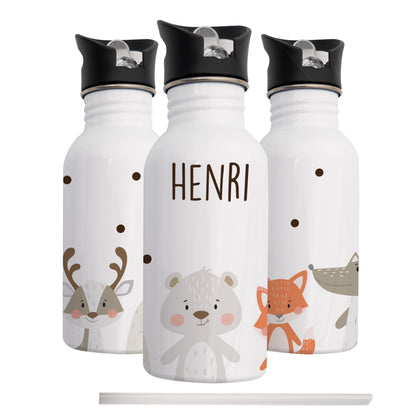 Kidsmood - Personalized stainless steel water bottle for kids, 500ml, leak-proof with straw, dishwasher safe | Great for school & kindergarten or as a back-to-school gift for girls and boys.