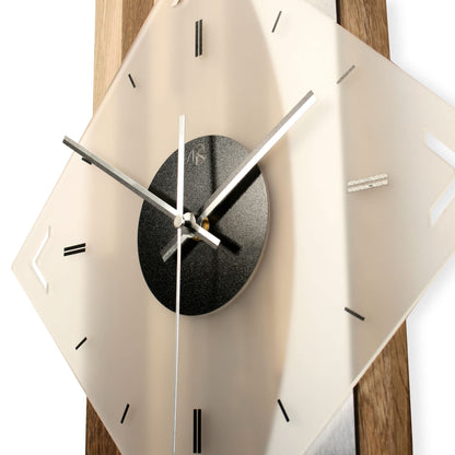 Creative Feather Designer WALL CLOCK "Silvermoon" made of smoked oak wood with a modern metallic look (silent quartz movement, smoked oak)