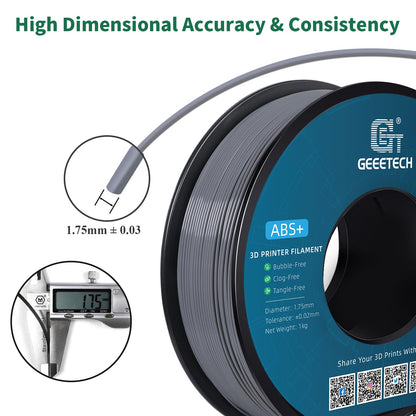 GEEETECH ABS+ Filament 1.75mm, 3D printer filament ABS 1KG spool, dimensional accuracy +/- 0.03mm, Grey