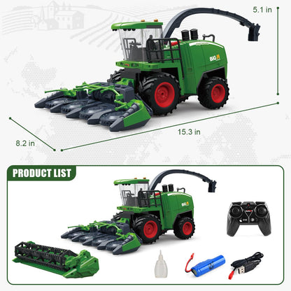 Fisca Remote Control Combine Harvester, RC Farm Harvester Tractor, 2.4GHz Harvest Tractor Farm Vehicle Toy with Light and Spray for Kids