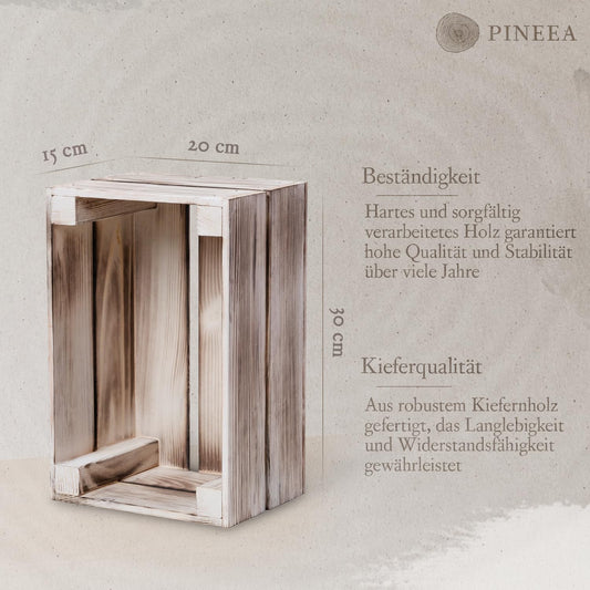 PINEEA small wooden crate - wine crates wood - decorative wooden crates - wine box wooden crate - vintage fruit crate - black and white box 30x20x15