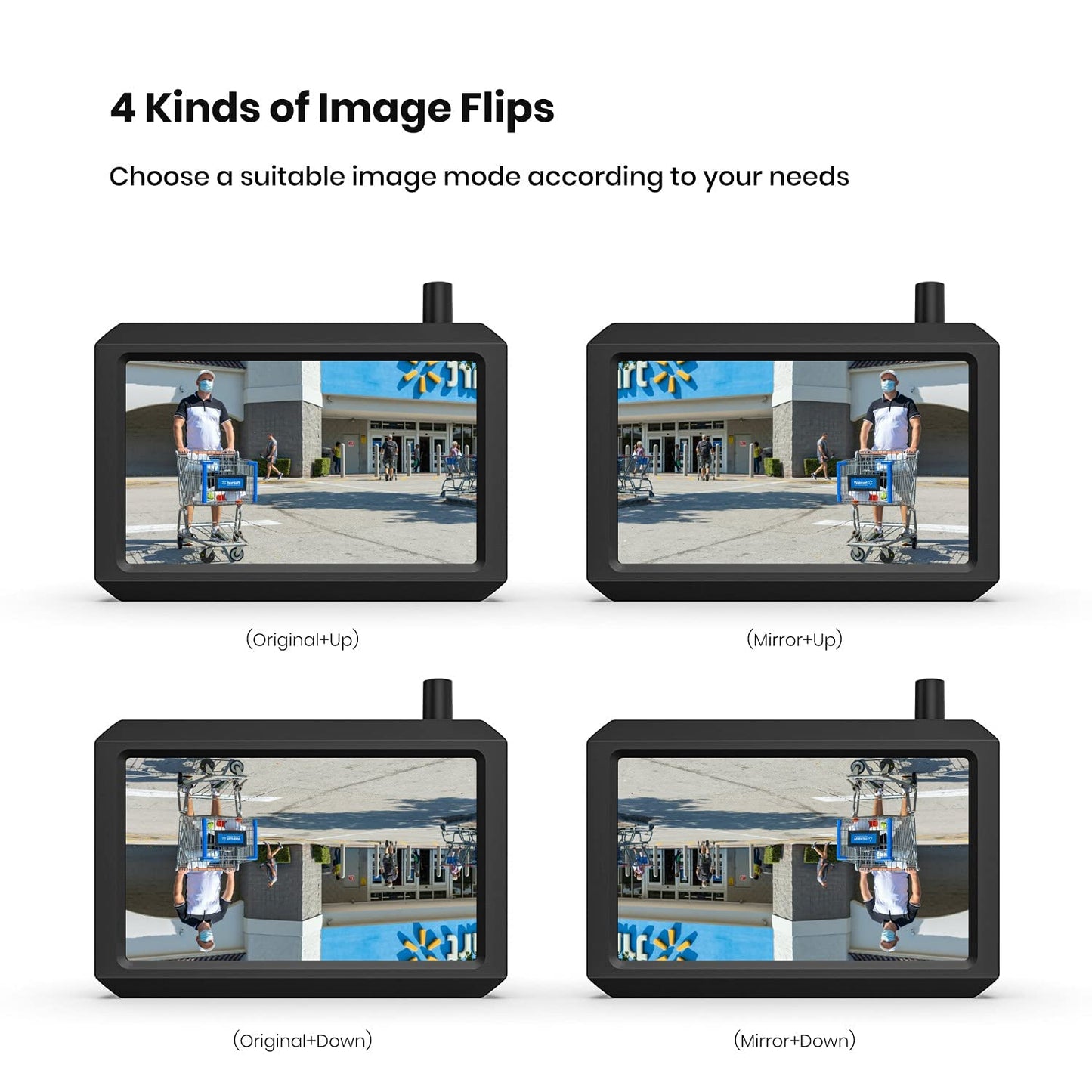 AUTO-VOX Wireless Backup Camera Kit supports 2 cameras for parking/surveillance, with a 720P wireless backup camera and 5" HD monitor. IP68 waterproof camera for trucks/SUVs.